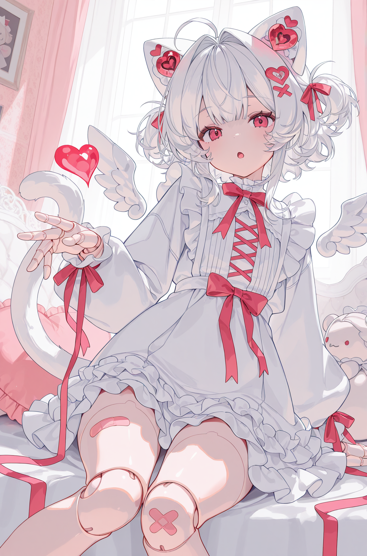 粉白系猫耳少女插画