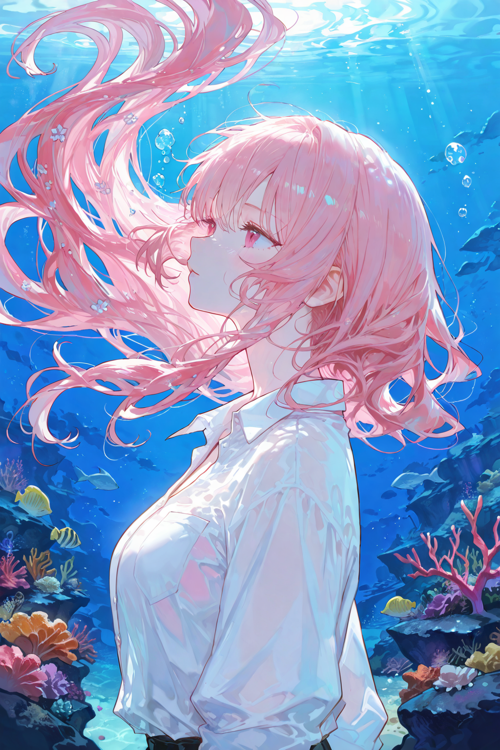 梦幻海底中的粉发少女