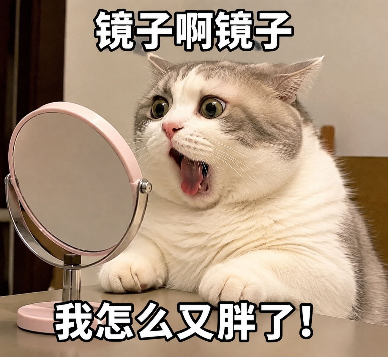 震惊的胖猫照镜子表情包