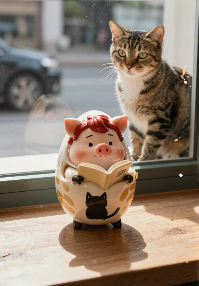 窗边猫咪与猫主题摆件