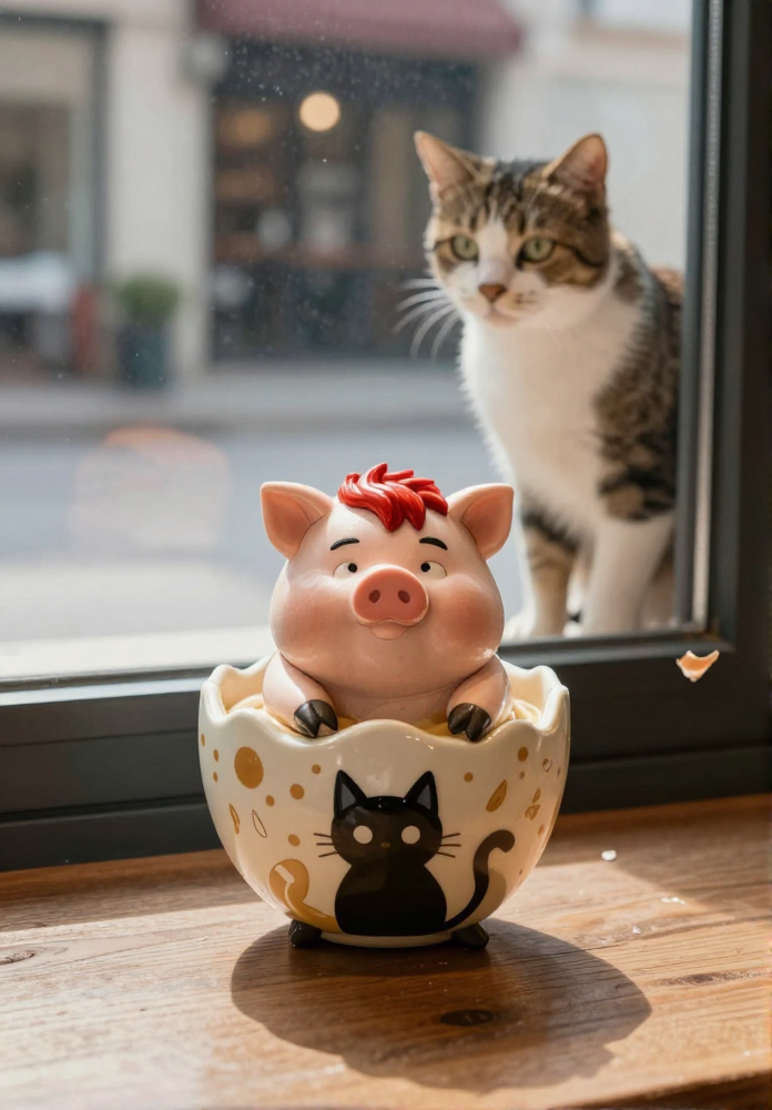 窗边猫咪与猫主题摆件