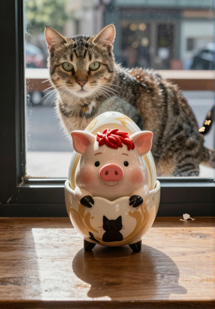 窗边猫咪与猫主题摆件