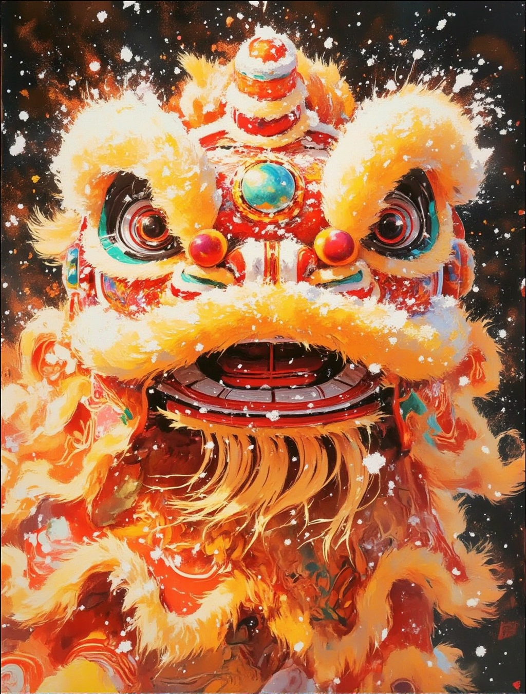 绚丽抽象风舞狮头像
