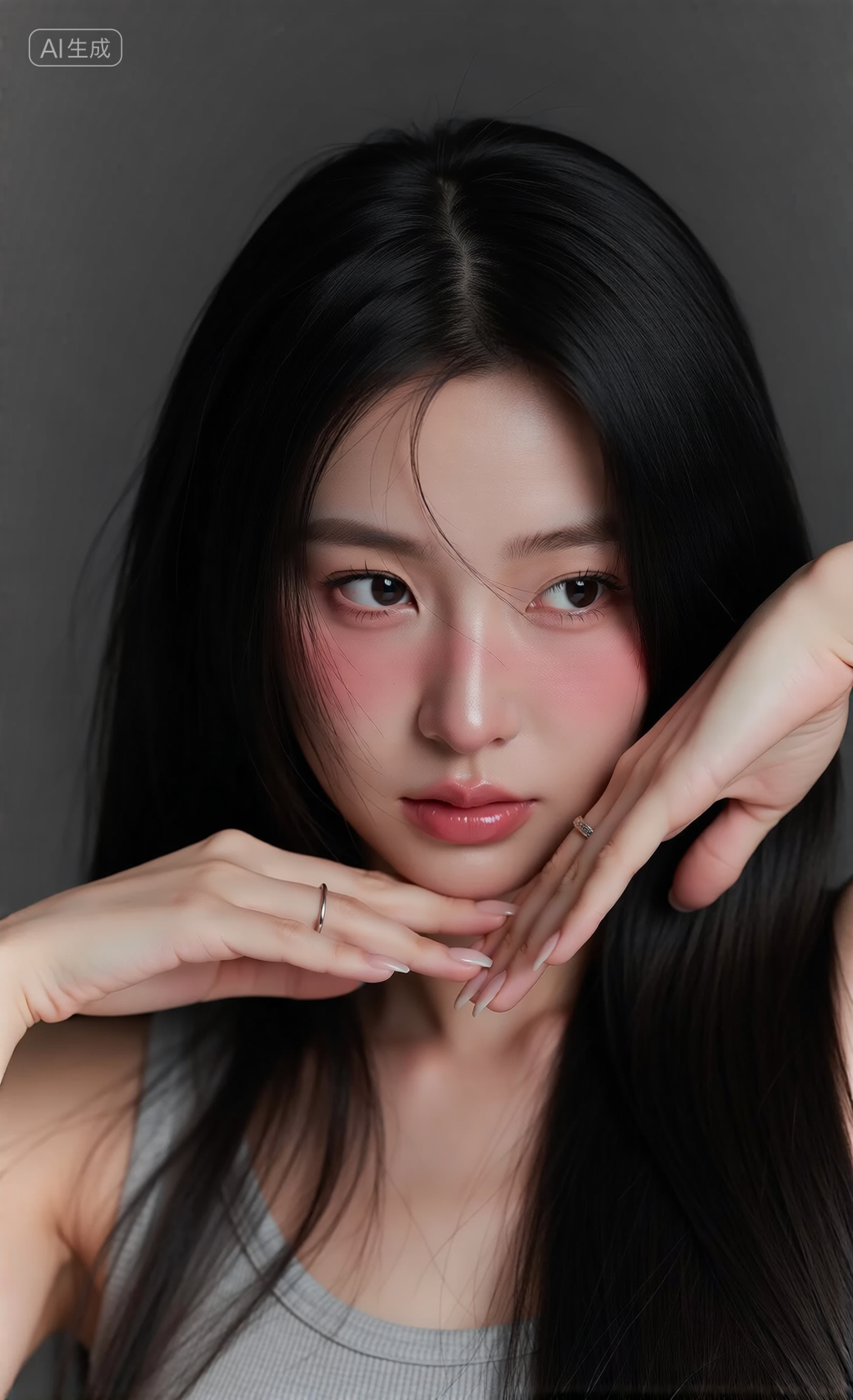 长直黑发女生的简约人像写真