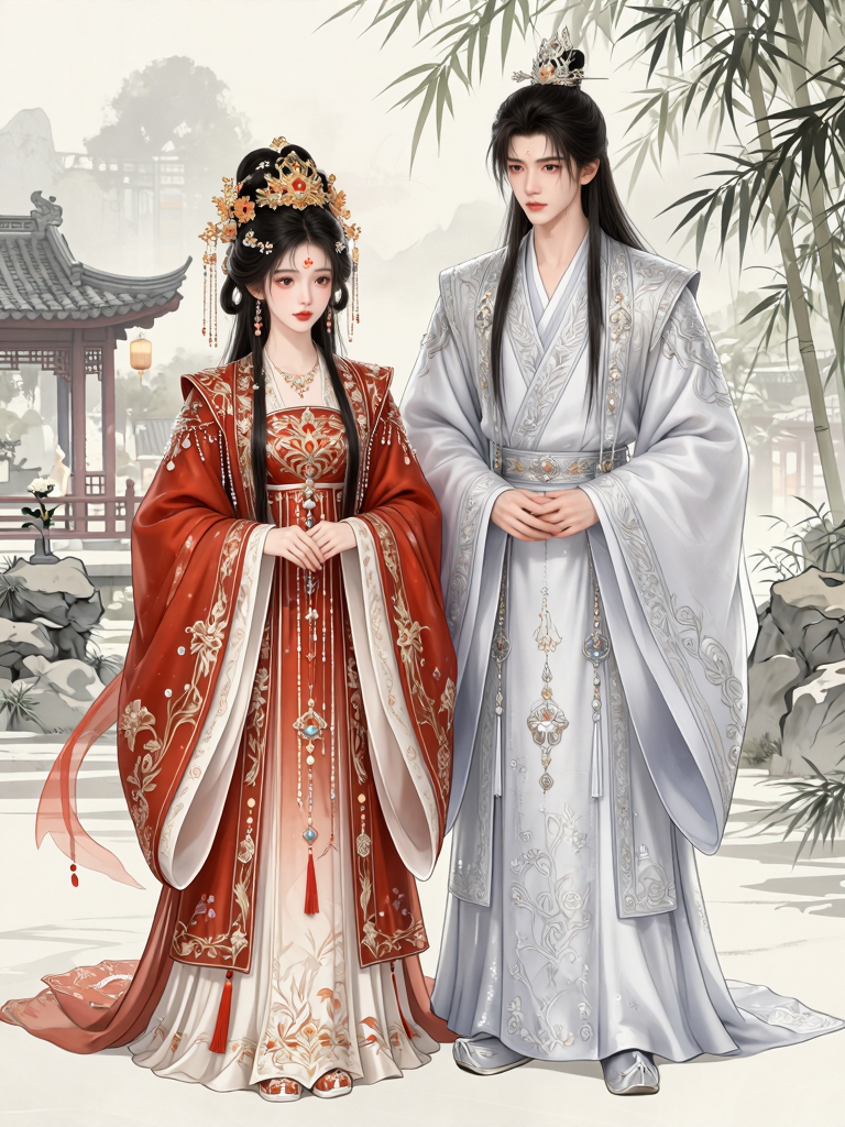 华丽宋制婚服的美男美女情侣-甜宠古风短剧