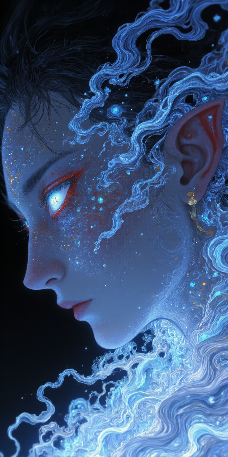 星辉流光中的冰蓝神秘少女