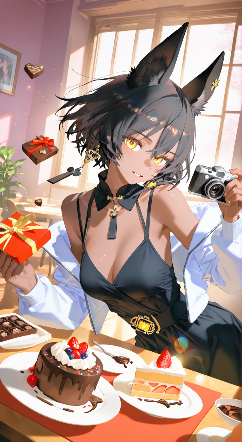 阳光午后里的兽耳少女与甜点礼物