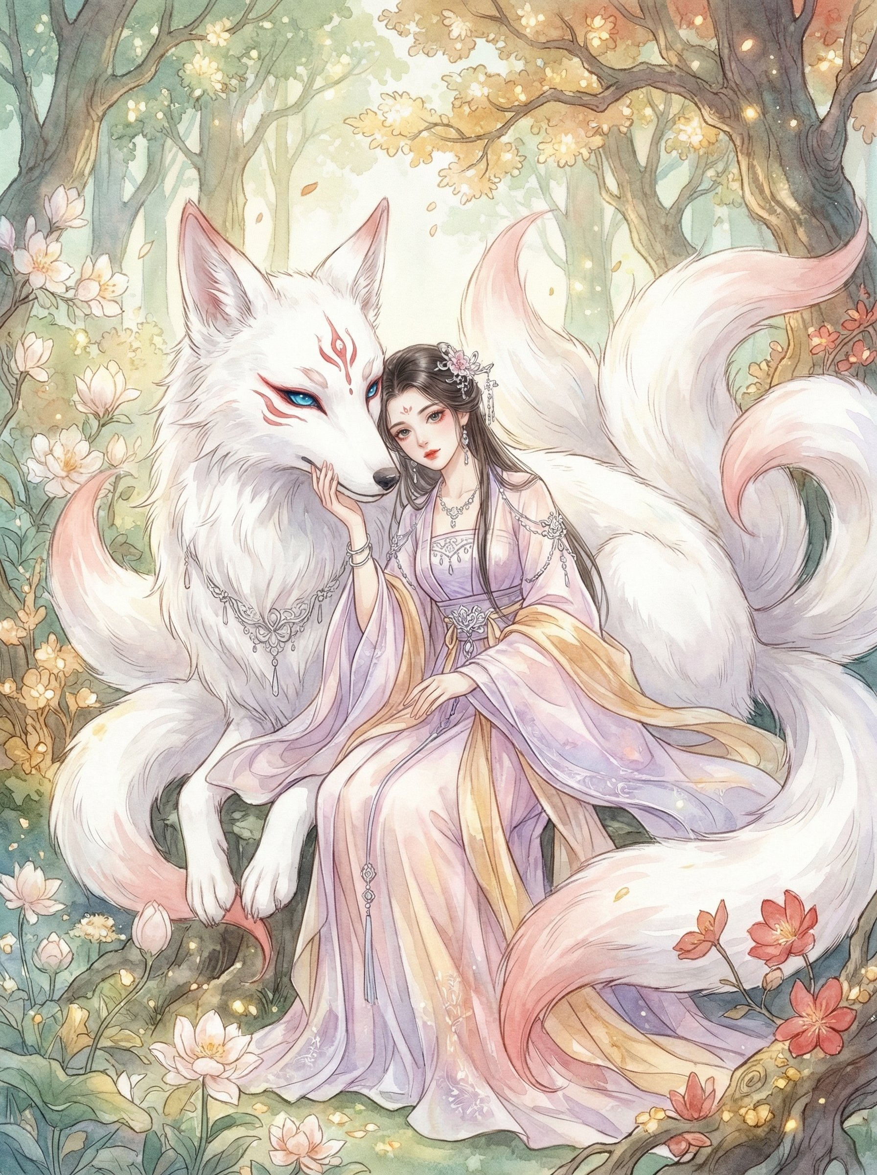 神异&middot;轻羽????古风奇幻水彩人动物手绘插画
