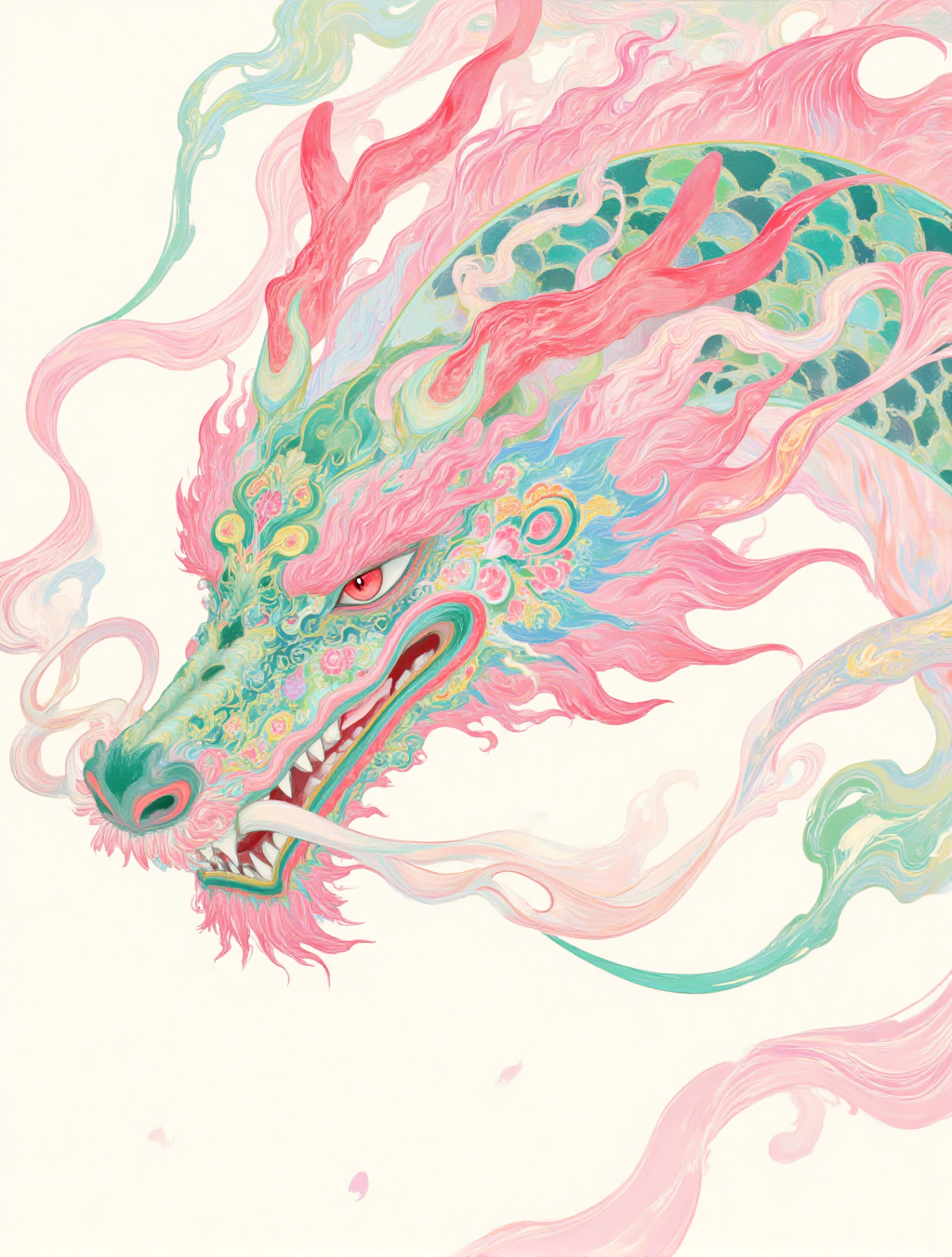 梦幻彩色龙首插画