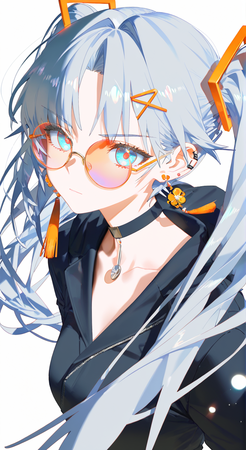 橙黑配色的二次元少女插画