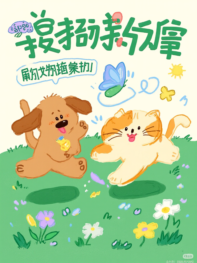 猫、狗奔跑