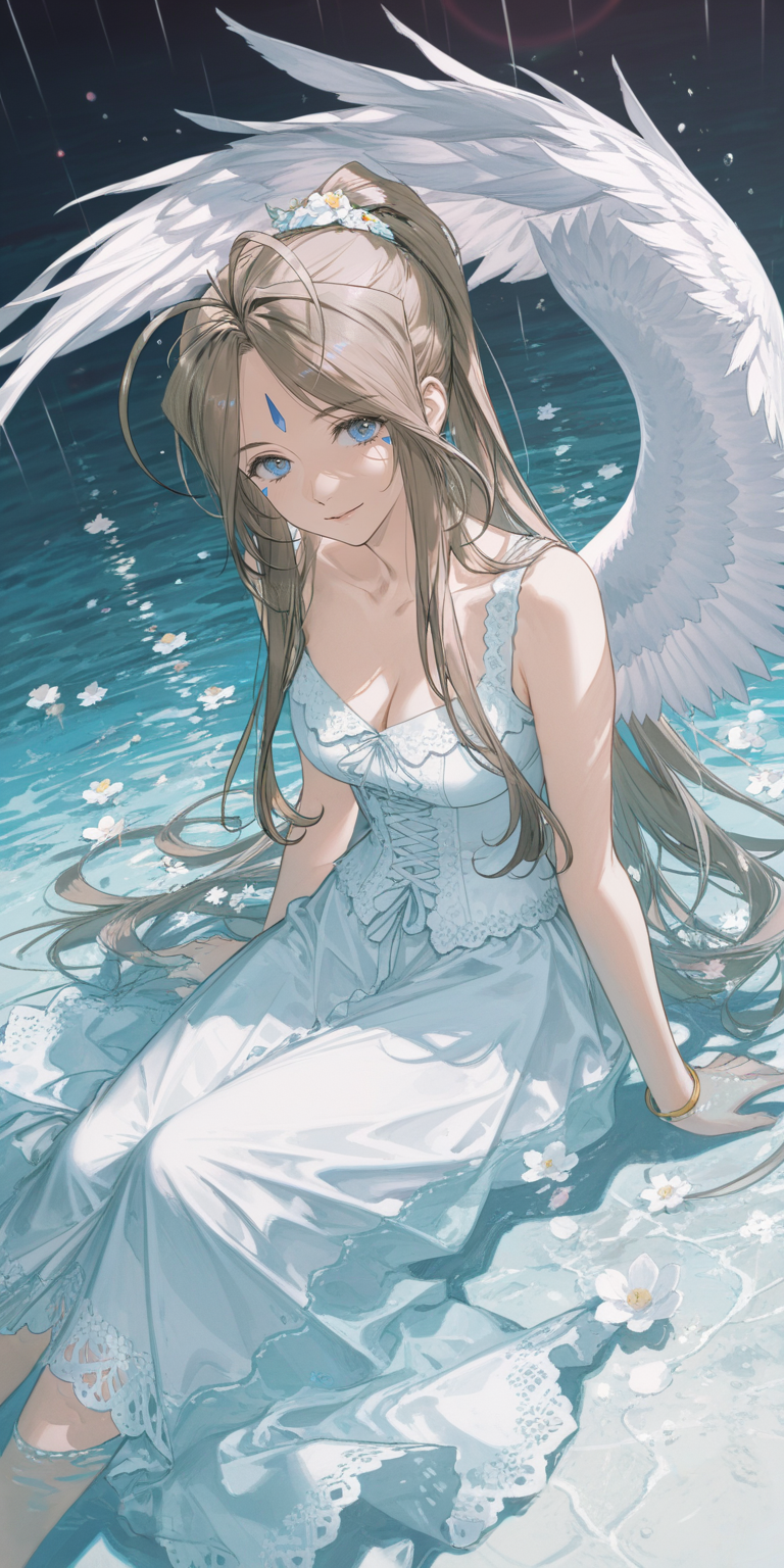 水面之上的白羽天使少女