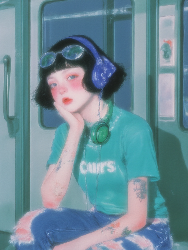 复古感车厢中的年轻人肖像
