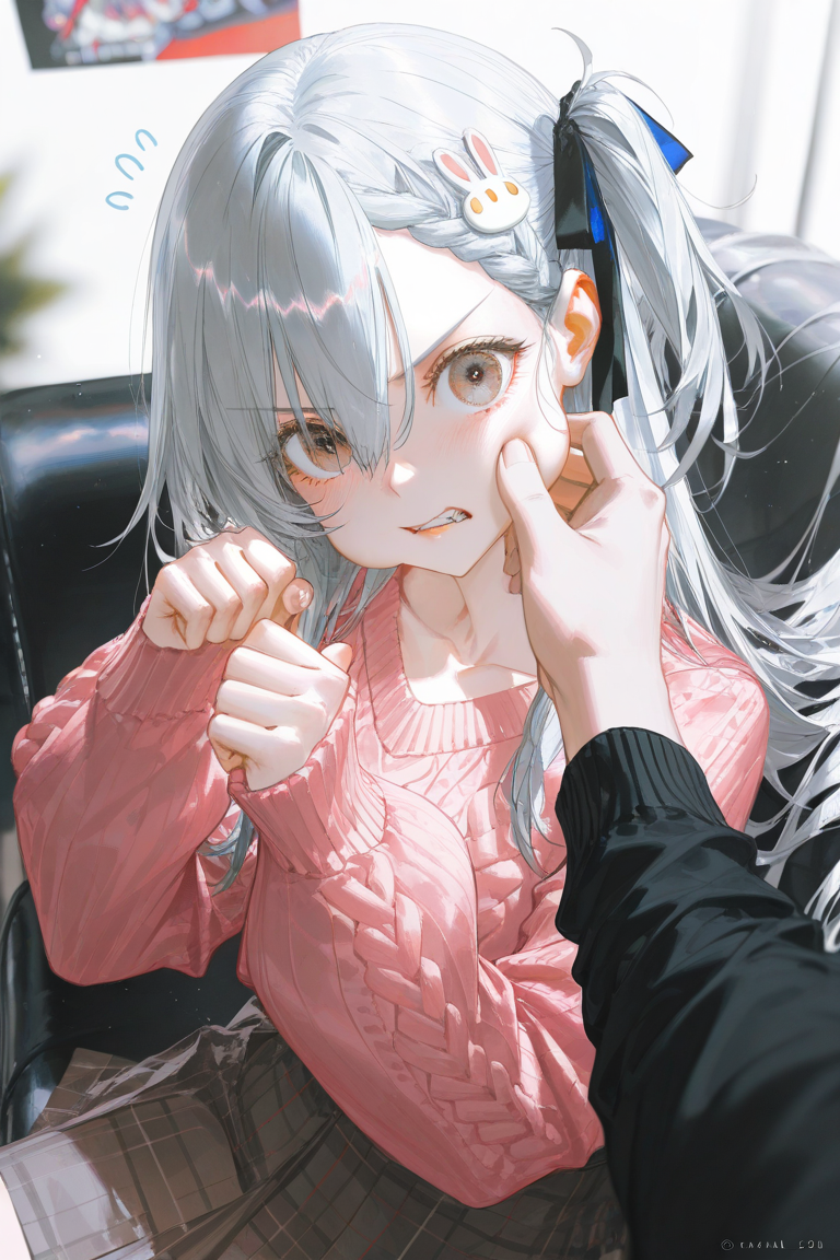 银发动漫少女的日常互动插画