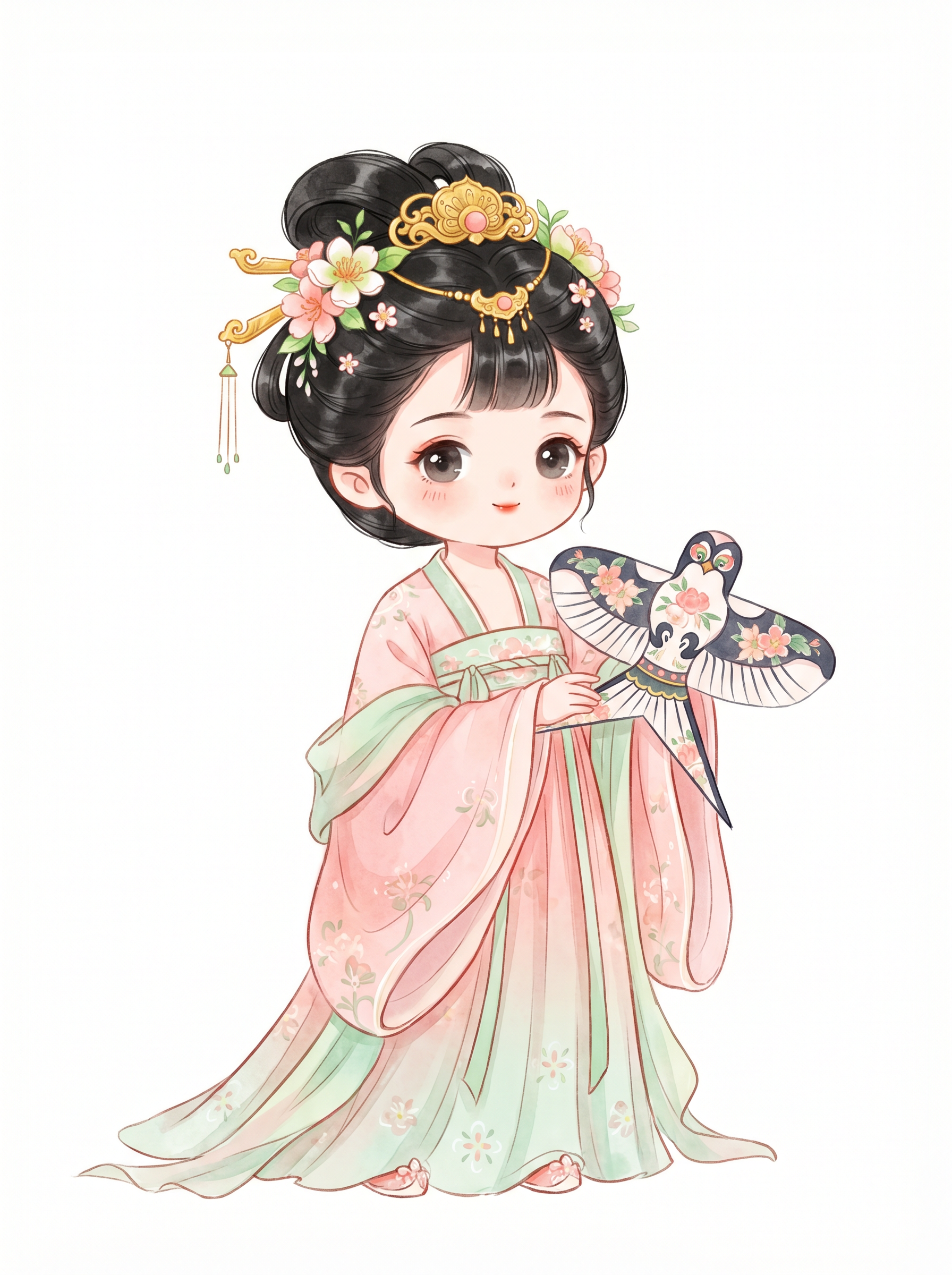 古风汉服少女执扇立绘
