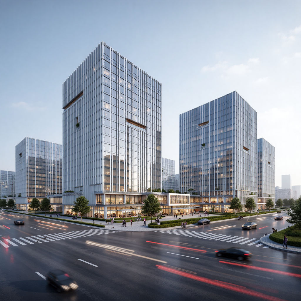 现代城市商务综合体与十字路口街景