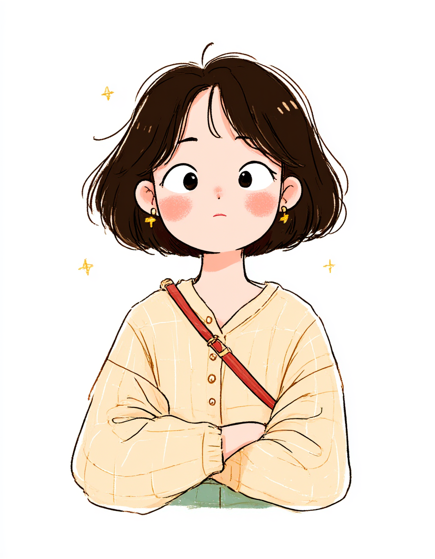 温暖手绘风的短发女孩插画