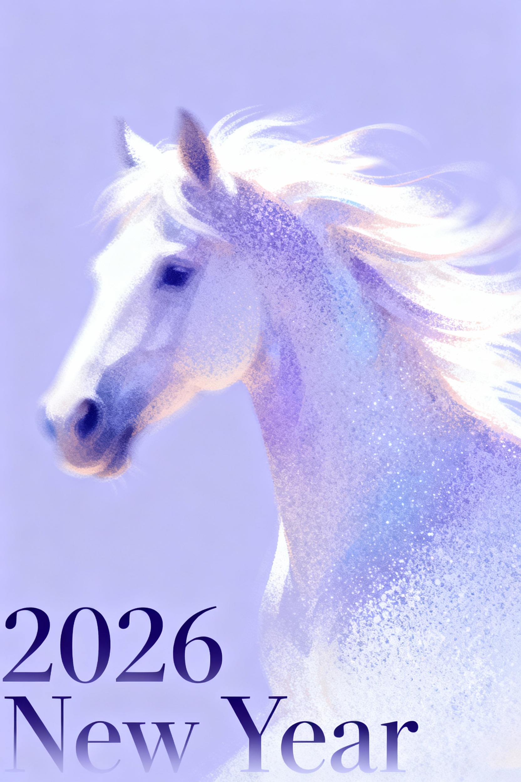 紫色梦幻噪点纹理插画马年海报2026