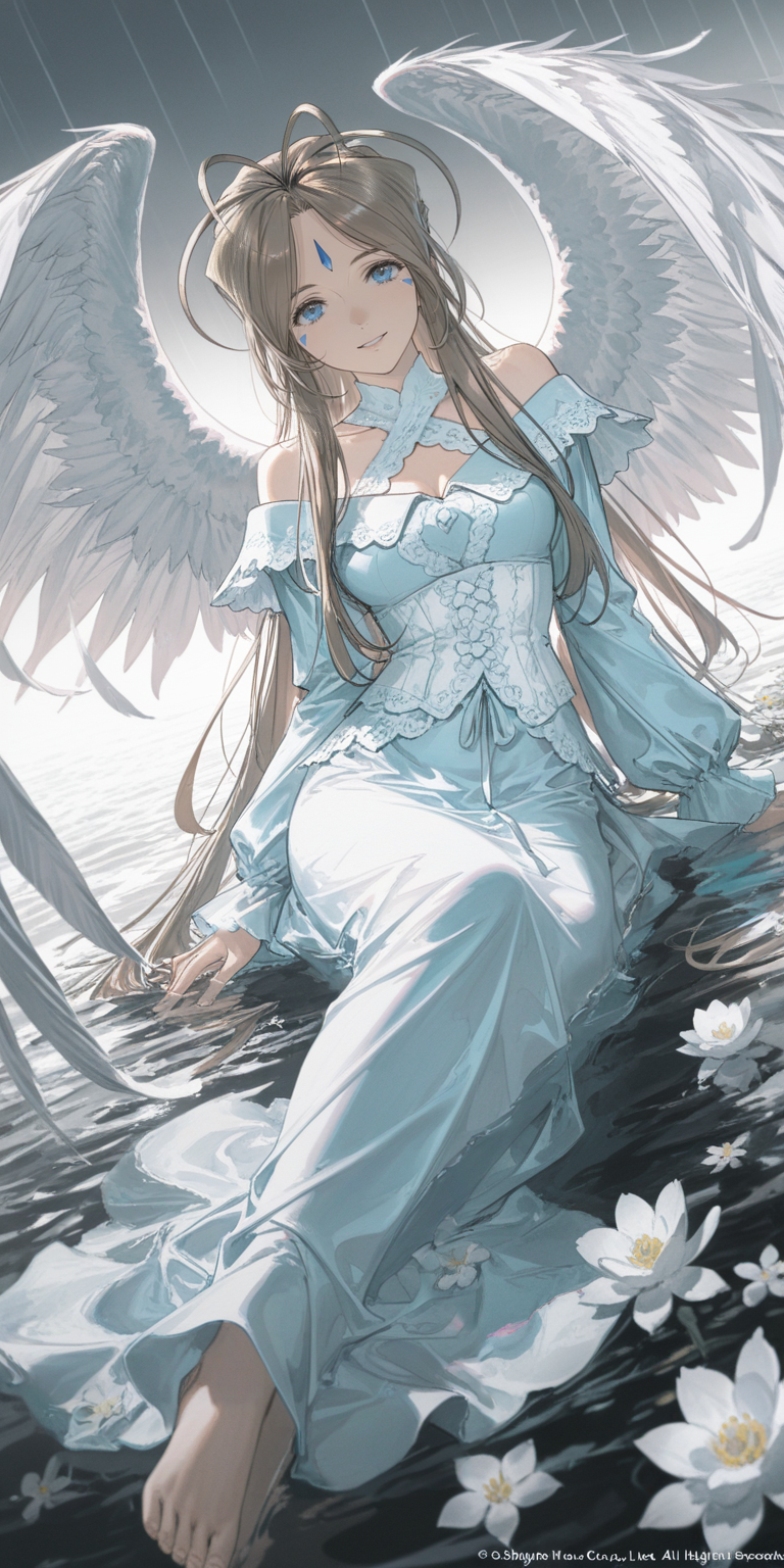 水面之上的白羽天使少女