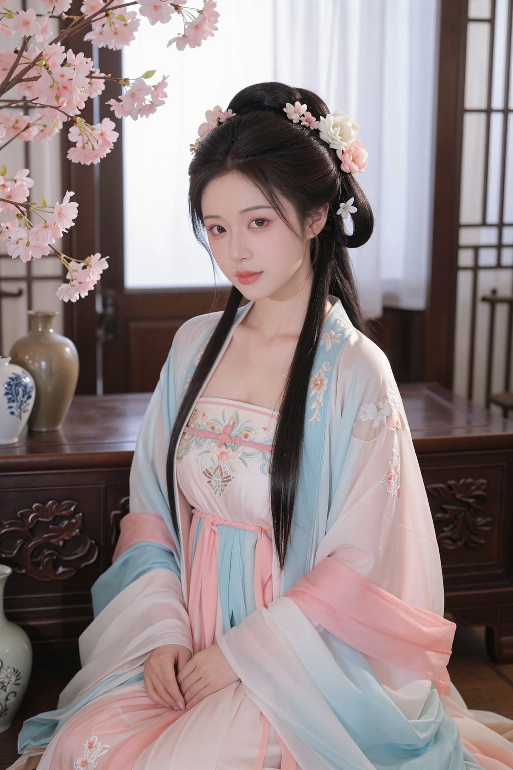 春日古风仕女与樱花装饰