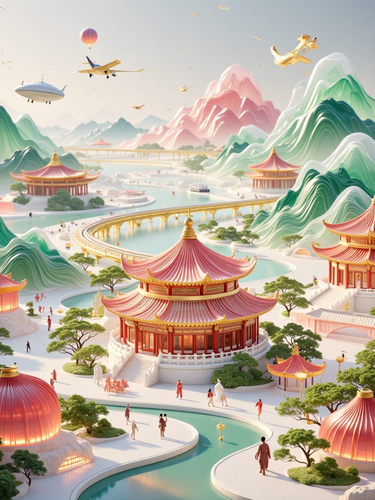 梦幻东方仙境中的未来宫廷园林