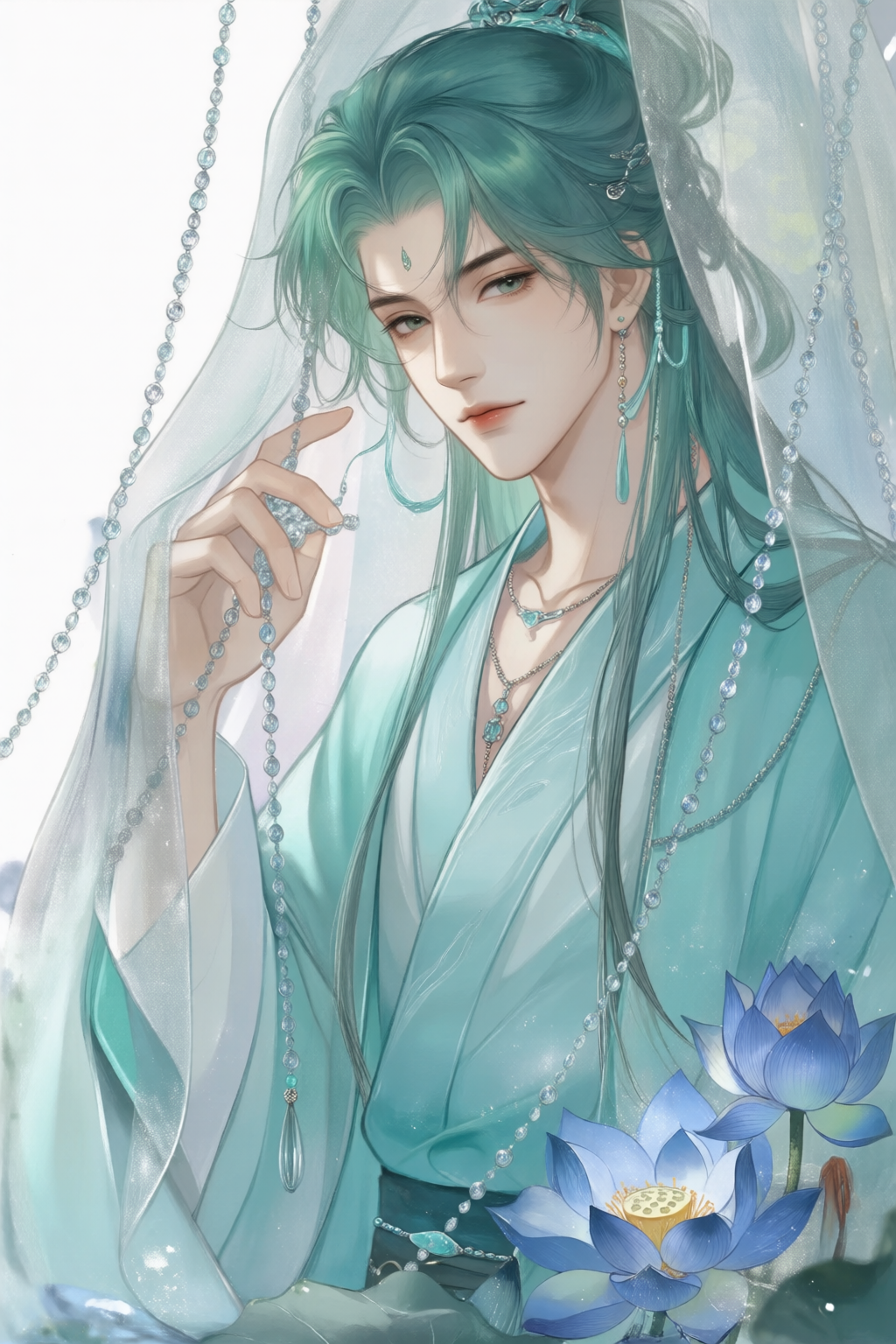 青玉帘下的古风仙姿女子