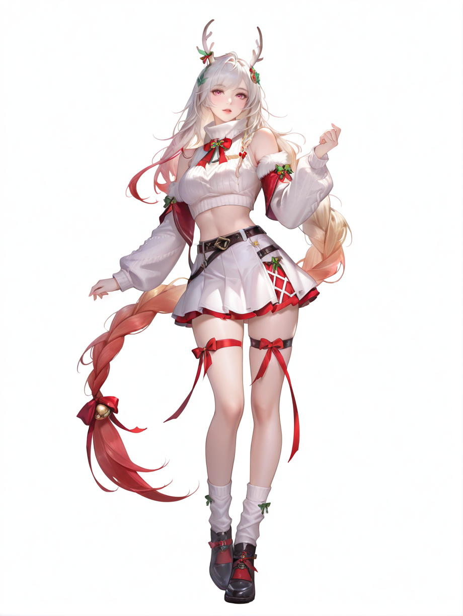 圣诞风鹿角少女的二次元角色立绘