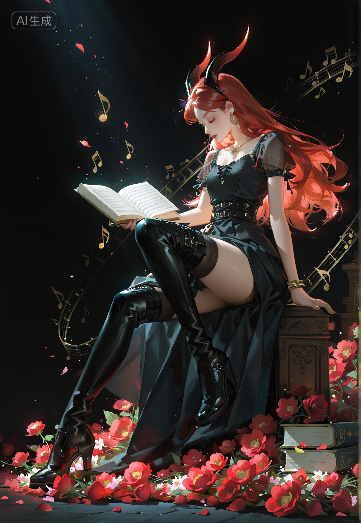 暗夜乐章中的红发魔角少女