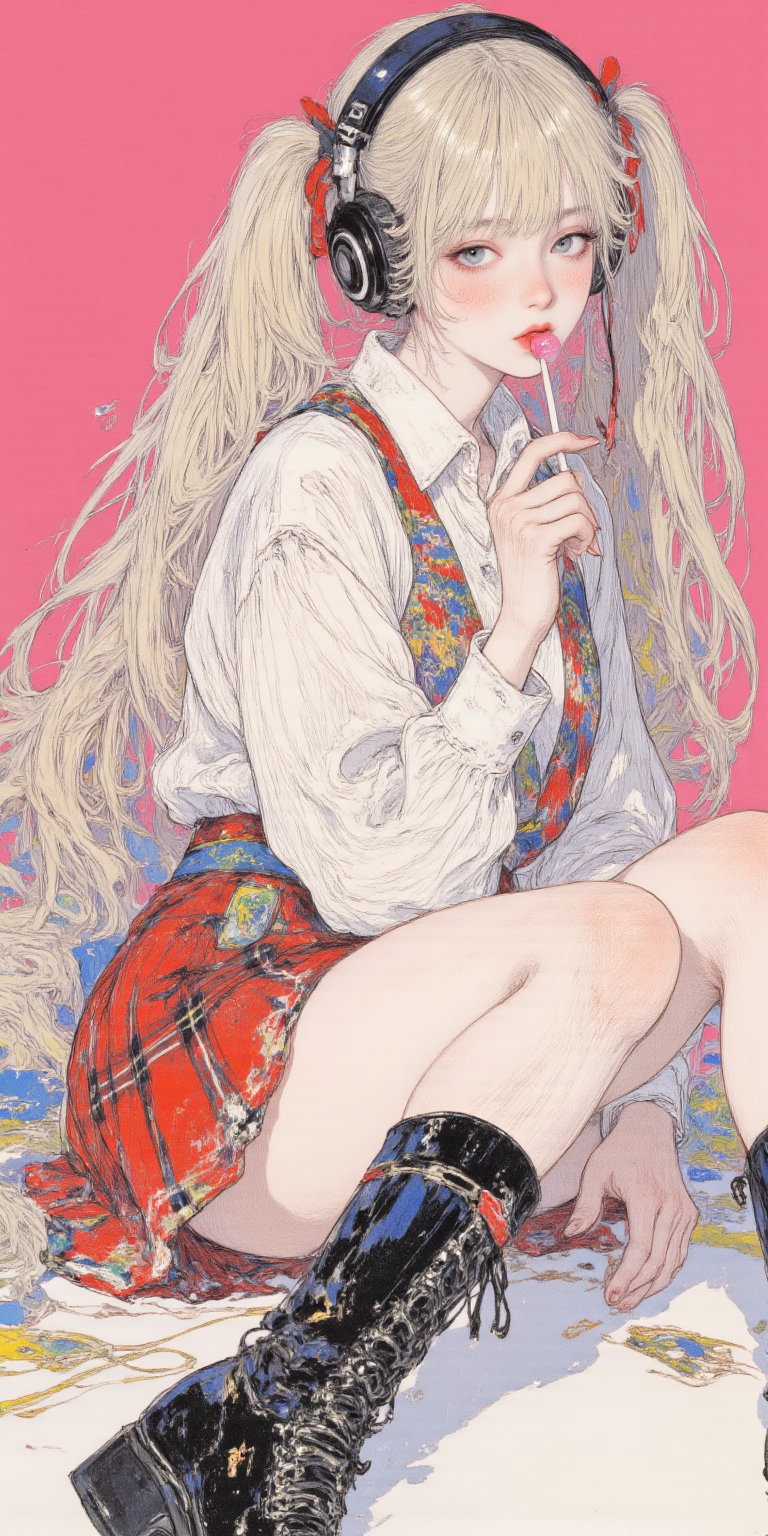 粉色背景下的二次元潮流少女
