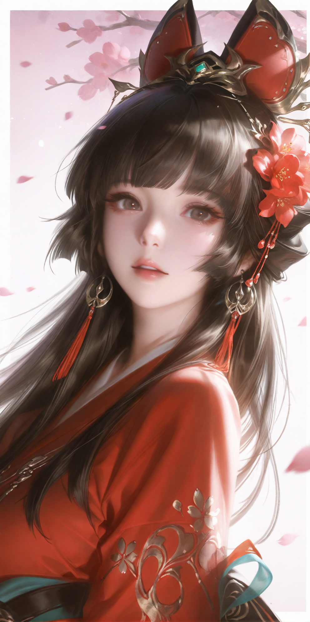 樱花树下的古风红衣少女