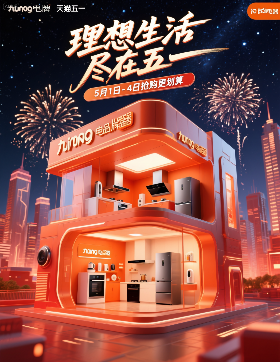 五一促销主题的九阳电器家电展示海报