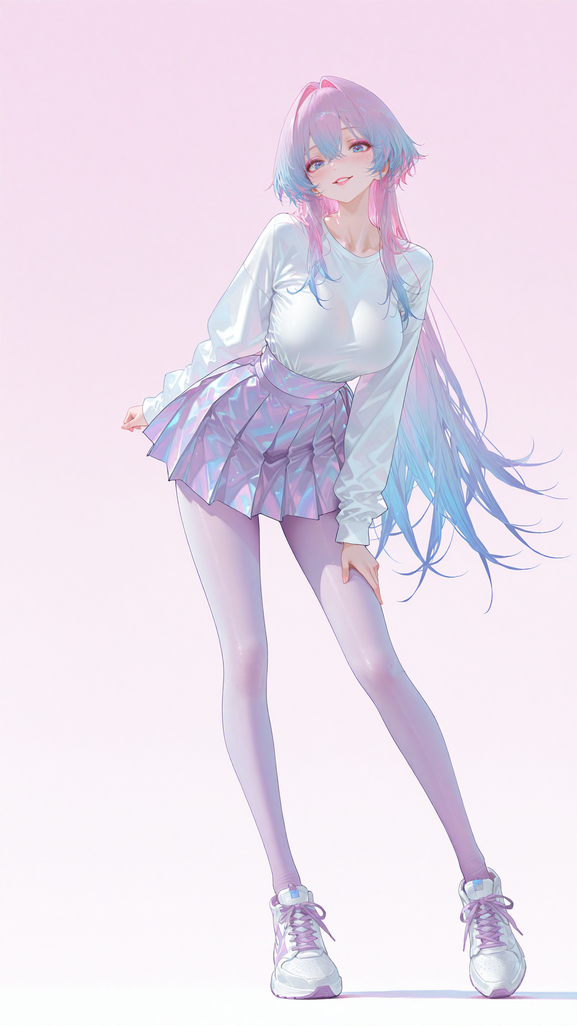 梦幻粉蓝渐变风格的动漫少女立绘