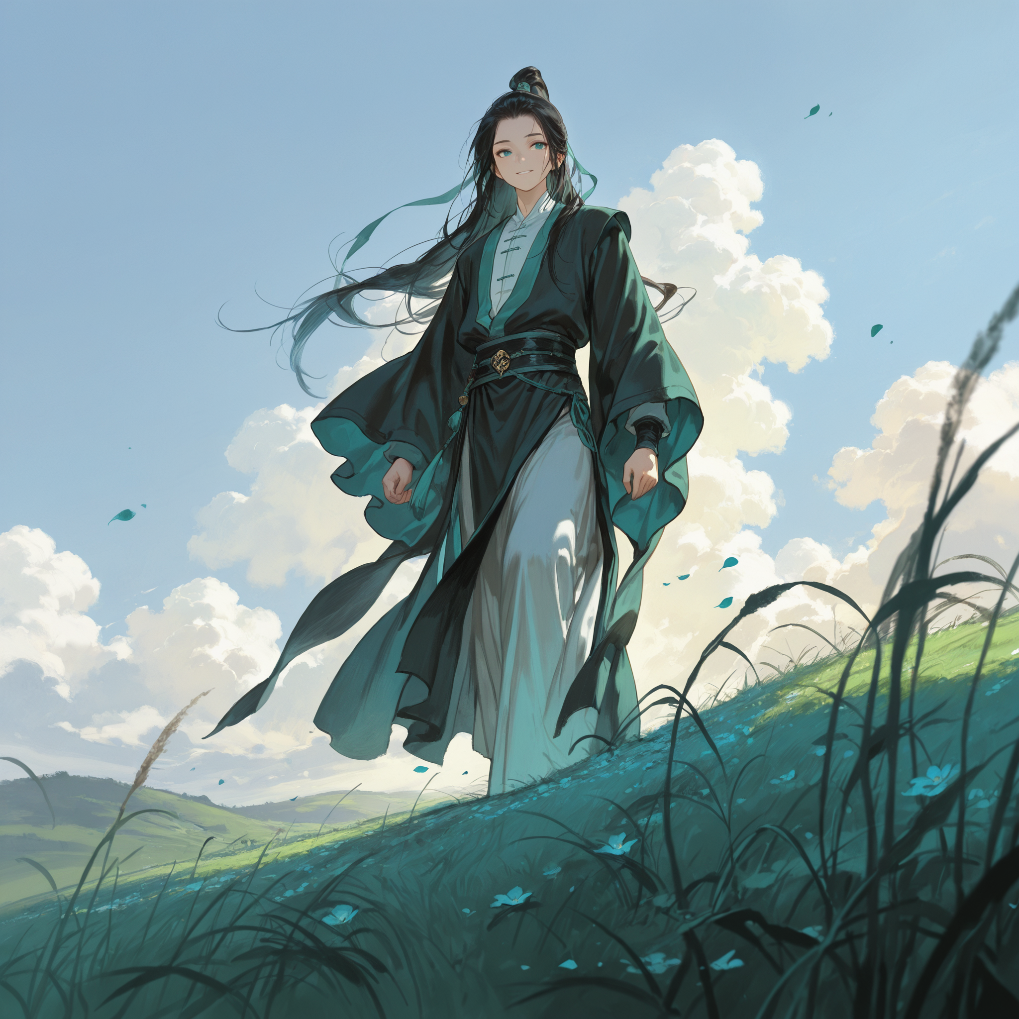 云下草原中的古风侠客