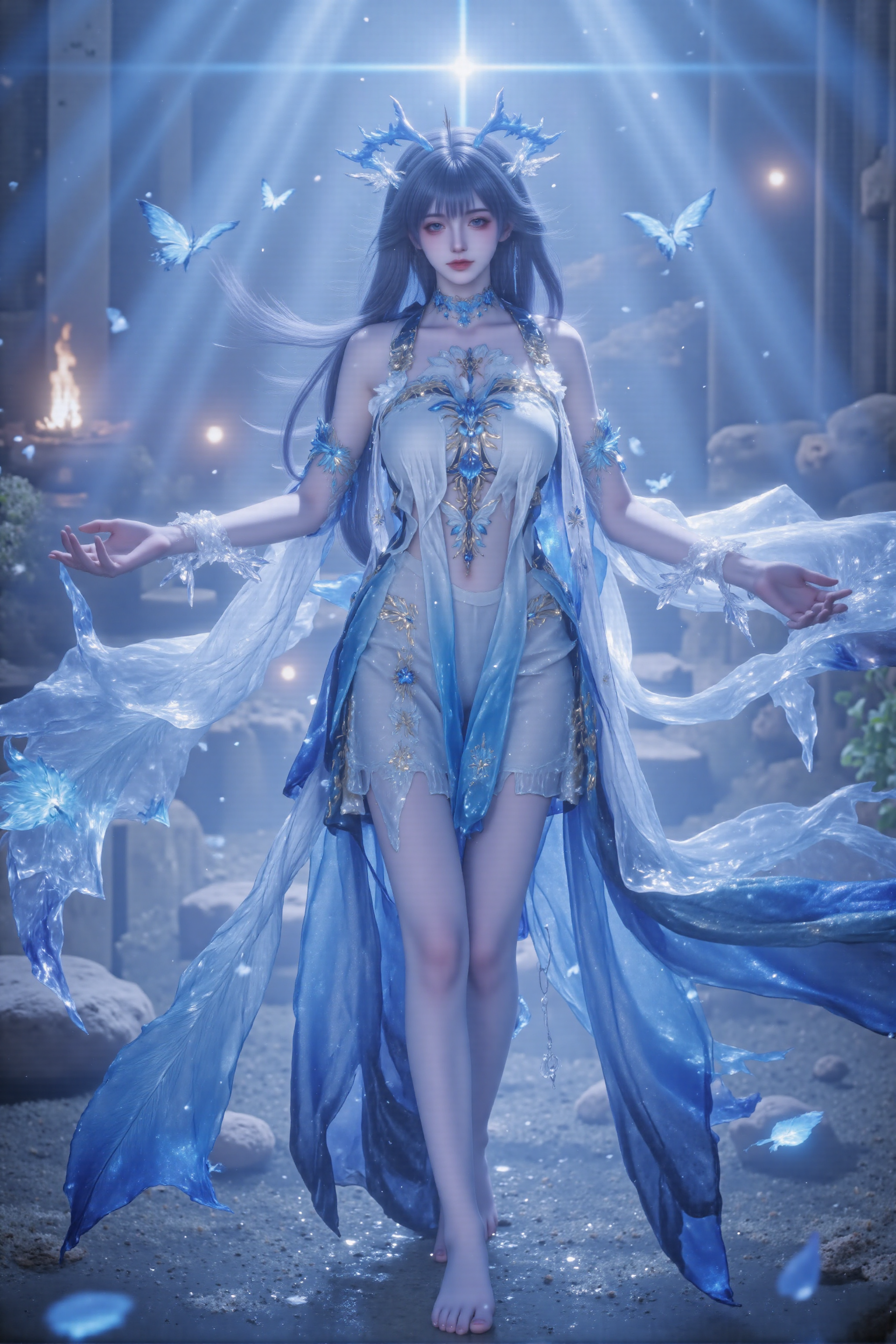 月光下的冰蓝蝶翼女神
