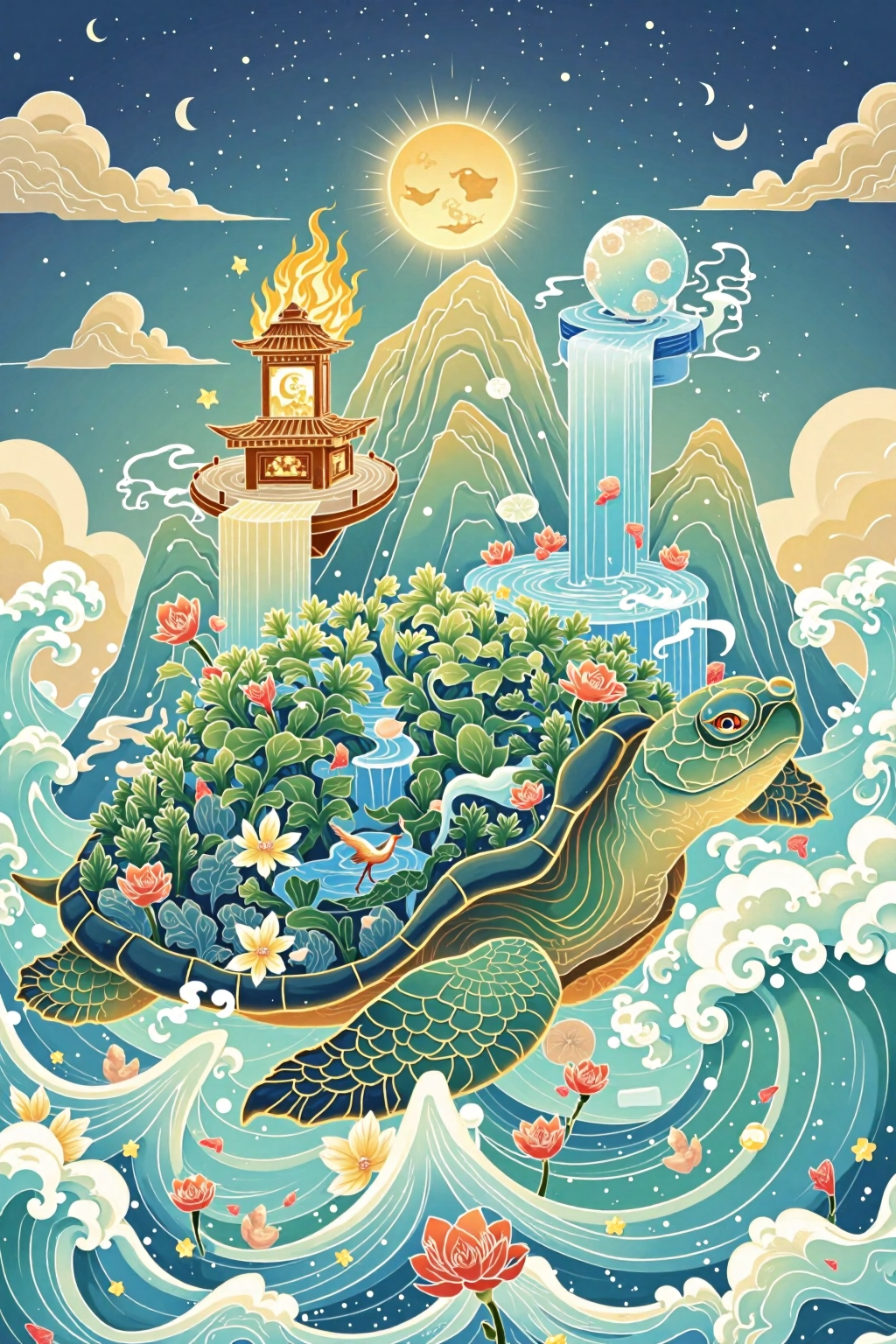 梦幻山海灵龟与莲花仙境