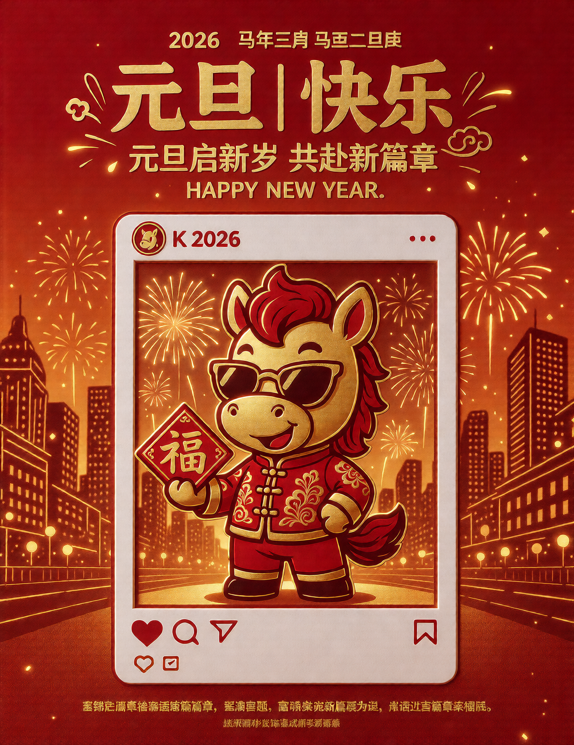 2026元旦新春马年祝福海报