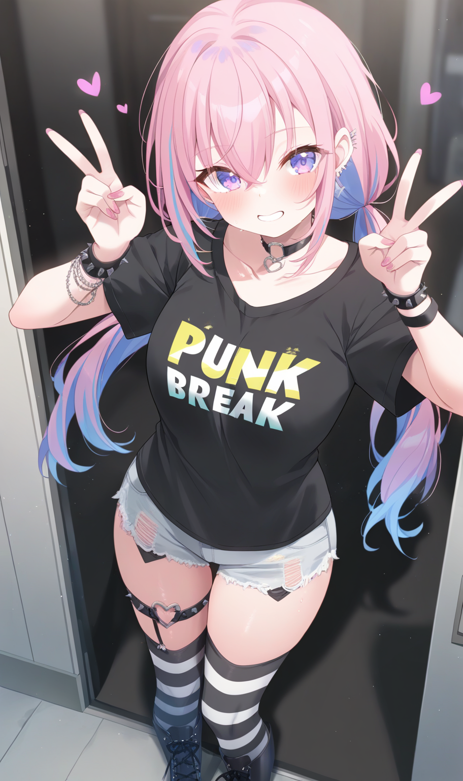 粉发二次元少女的可爱自拍