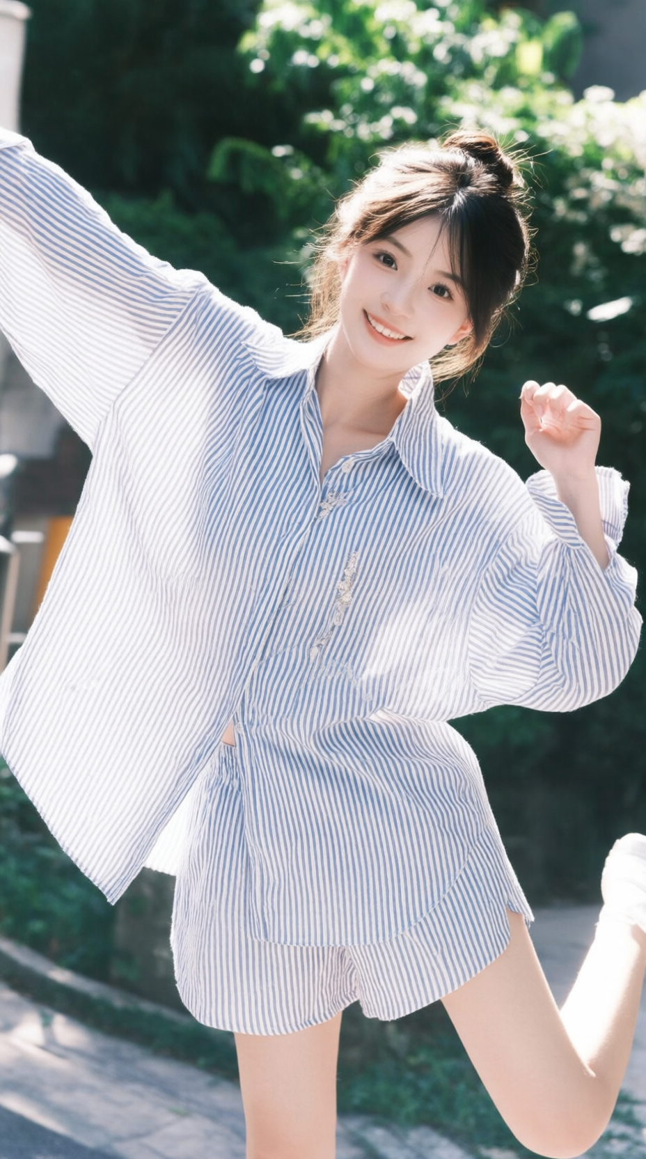 阳光下的轻松夏日跳跃