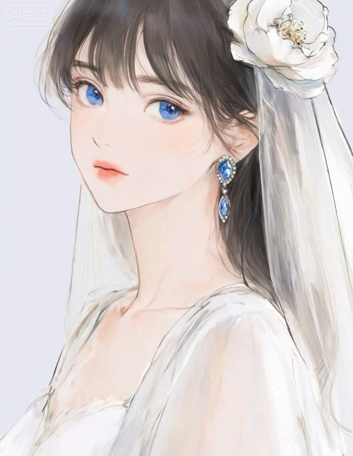 浅色新娘风古典人物插画