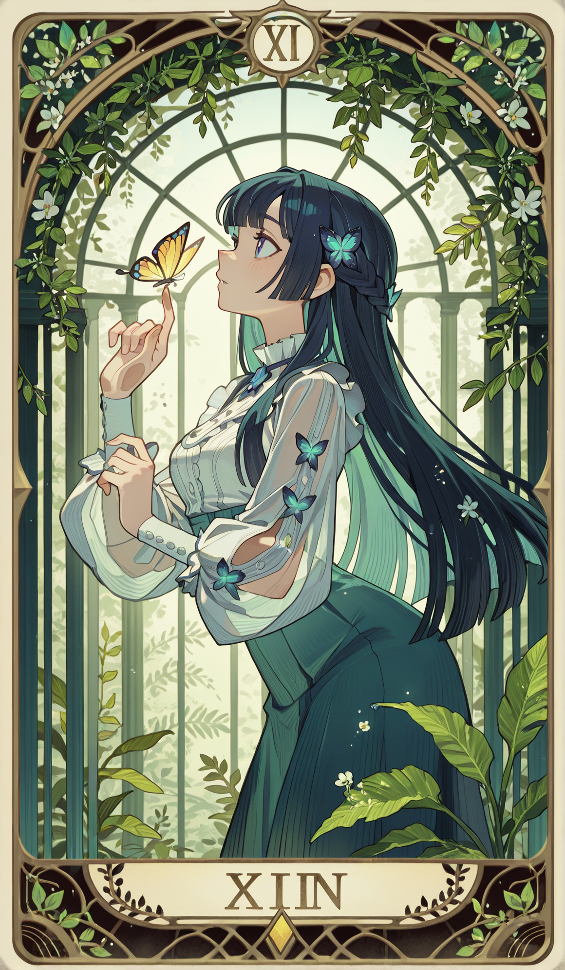 花园中的蝴蝶少女塔罗风插画