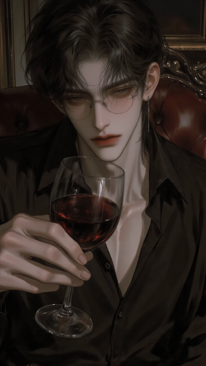 暗调室内手持红酒杯的人物肖像
