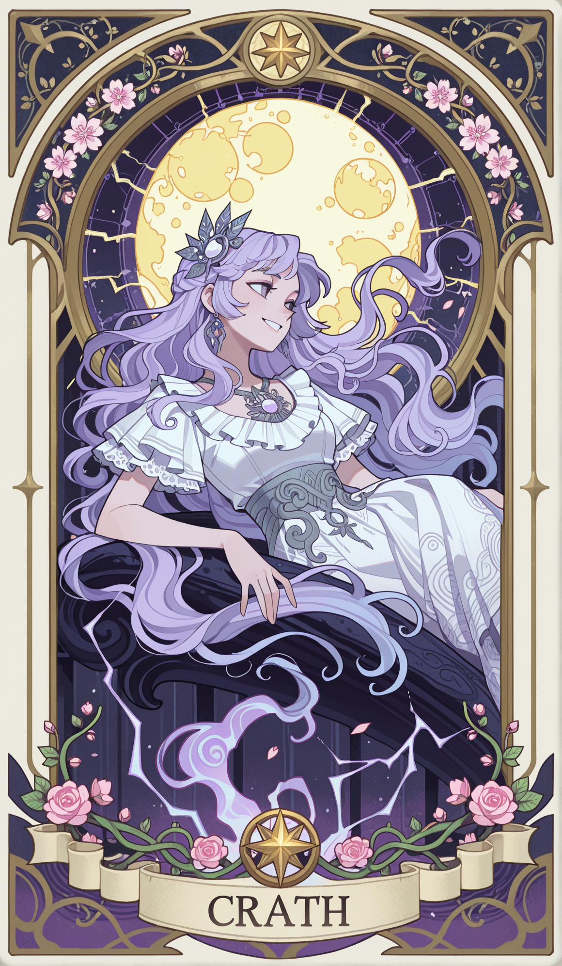 月夜花饰中的紫发贵族少女插画