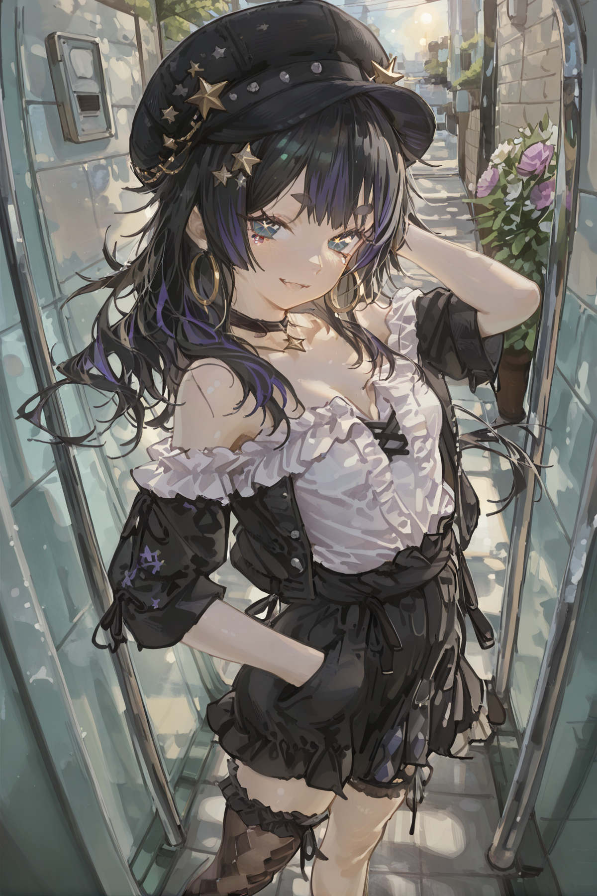 夏日列车门前的星星少女