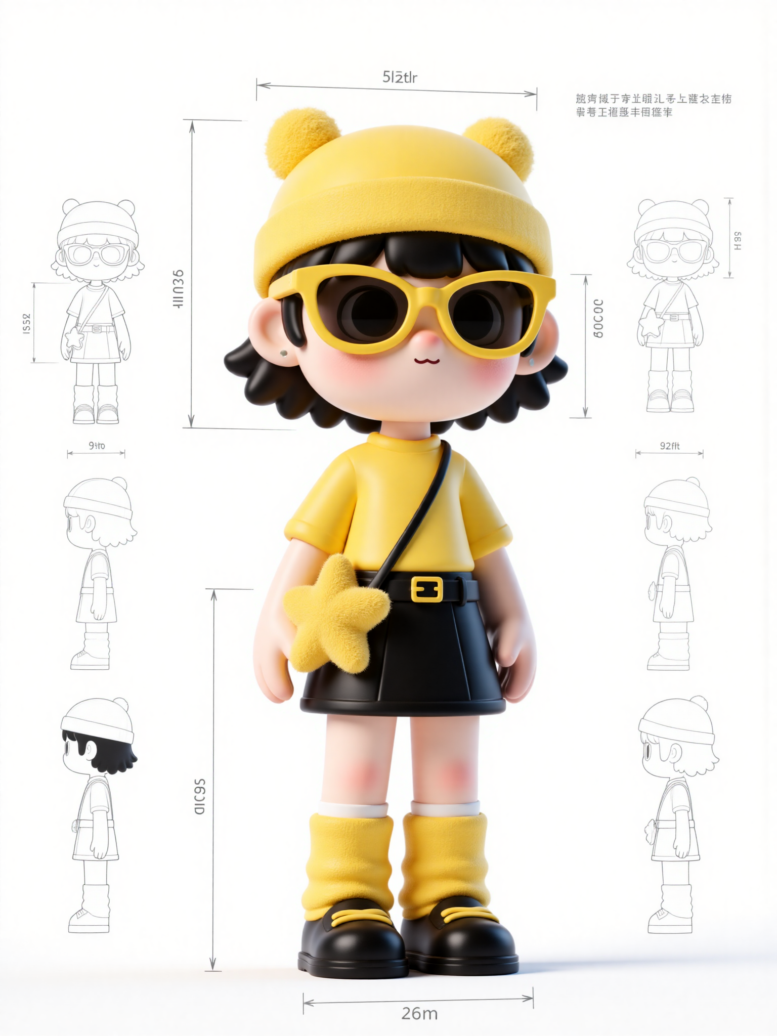 黄色毛绒帽少女3D角色设定图