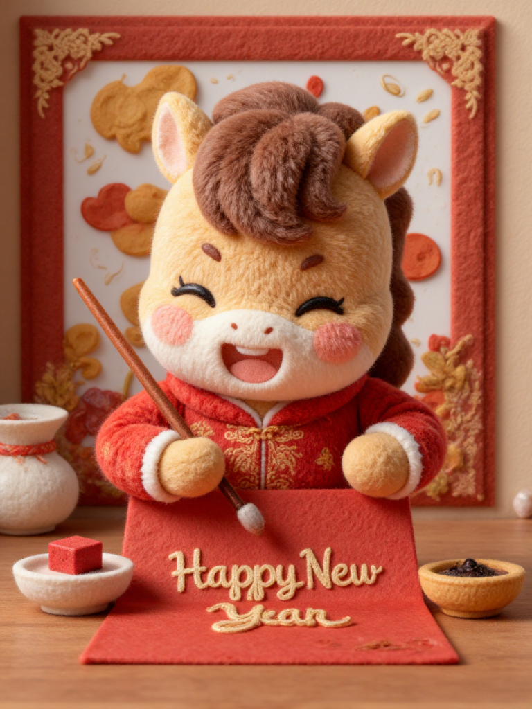 喜庆新年国风玩偶马形象