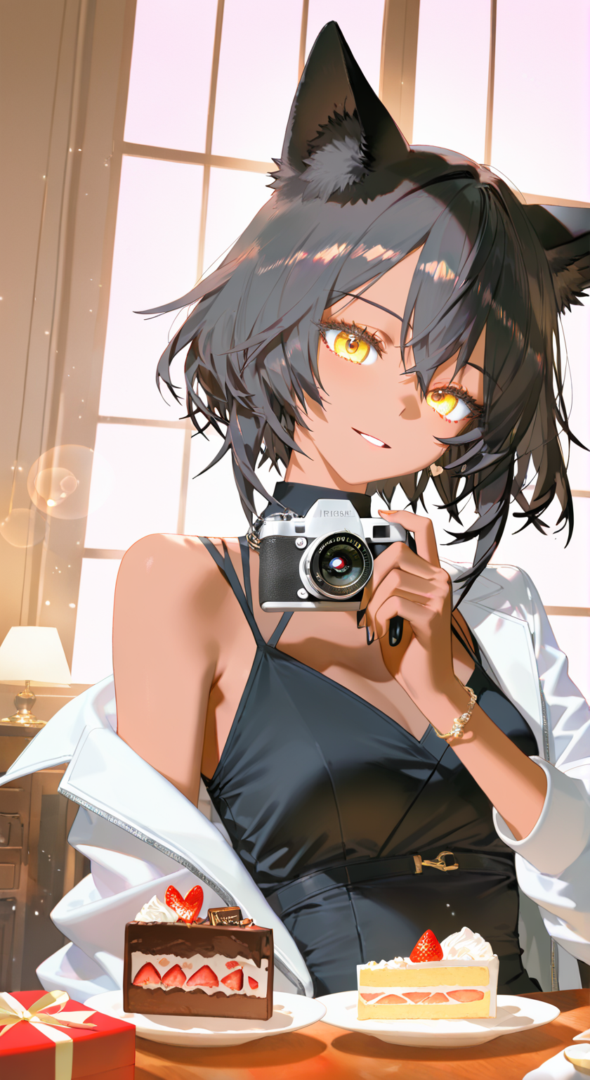 阳光午后里的兽耳少女与甜点礼物