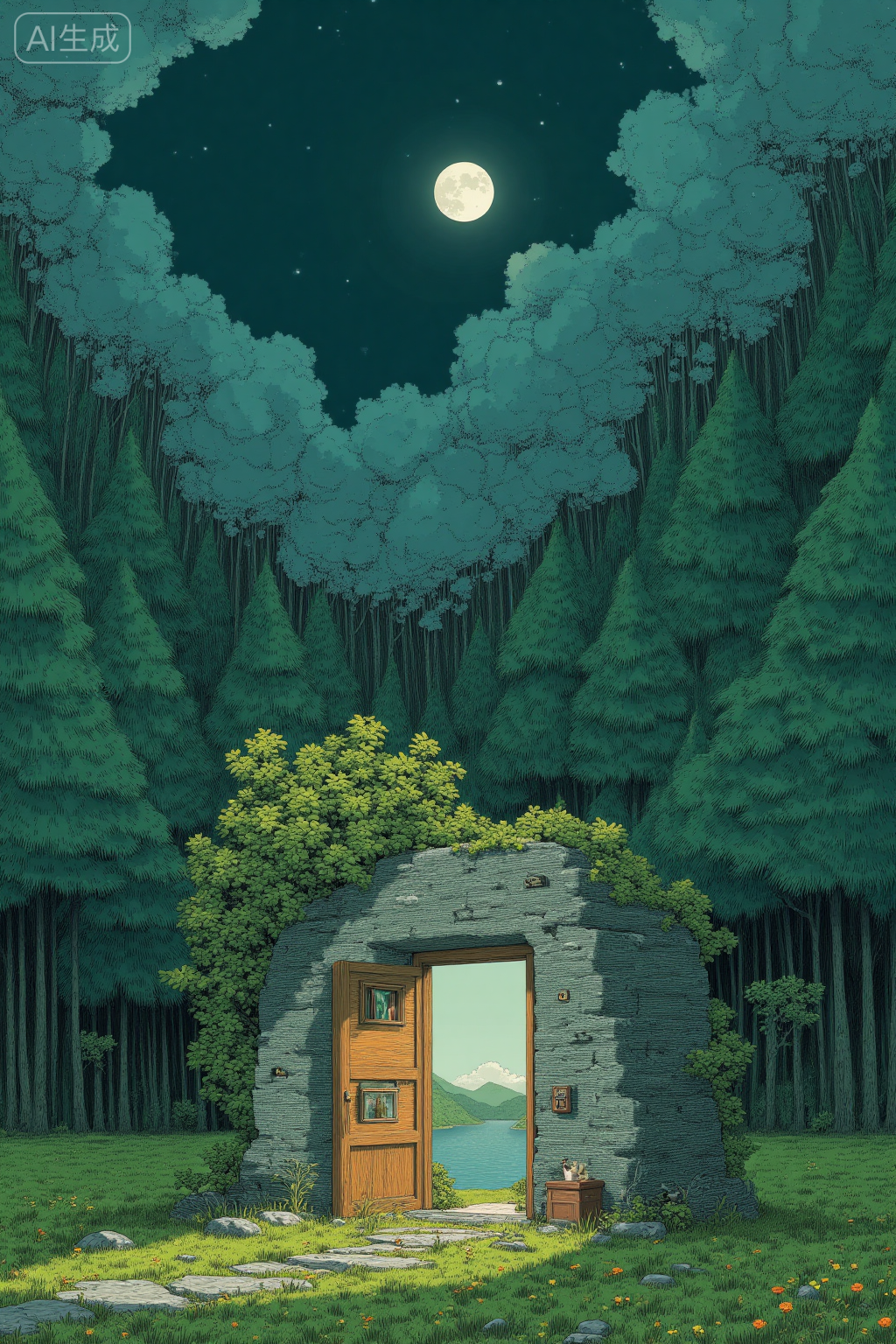 月夜森林中的神秘小屋