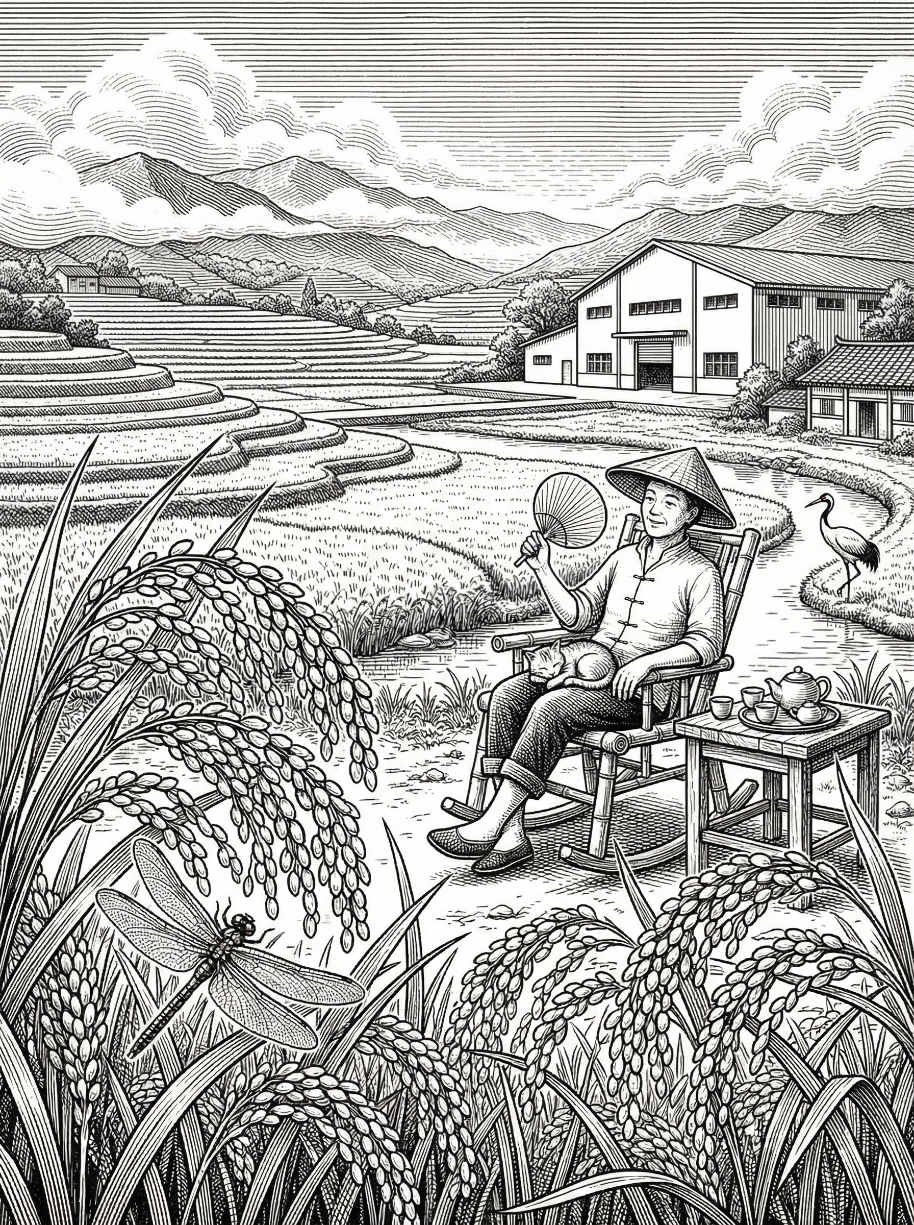 商业级品牌包装插画。粮油大米类包装插画版画