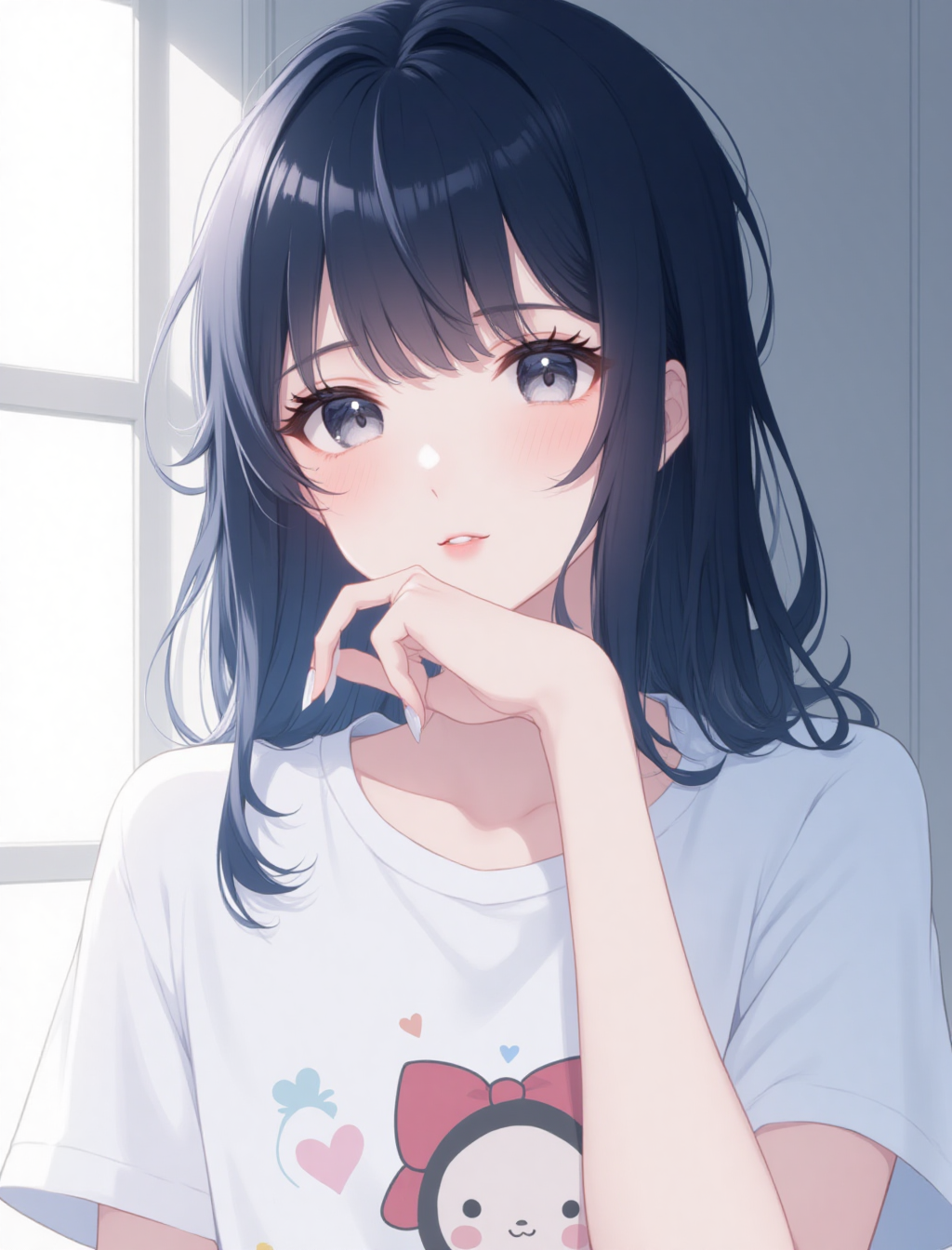 窗边的长发少女插画