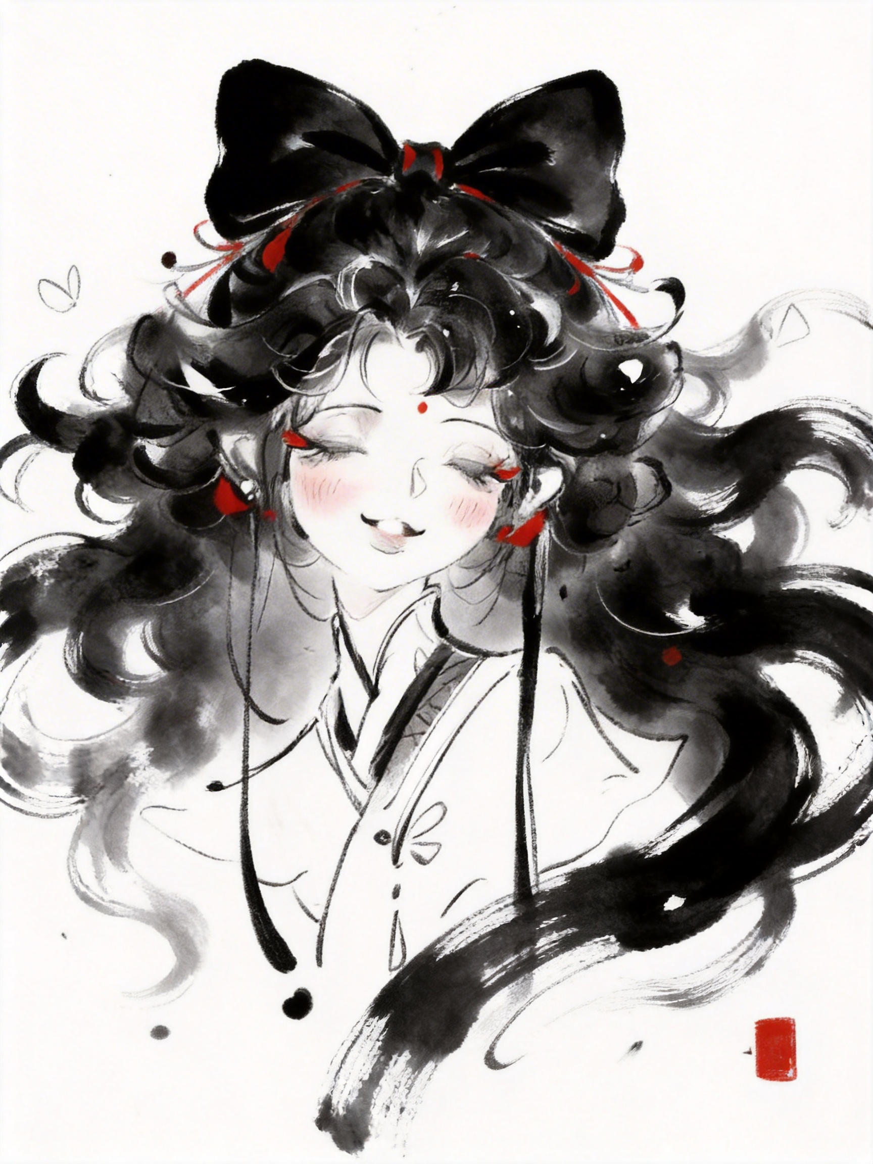 水墨风古典少女肖像